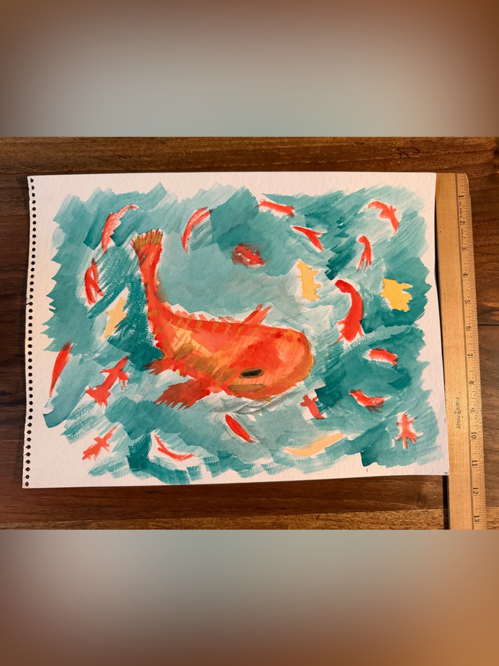 Watercolor Koi Orange Fish Painting Paper 11x15 Unframed Art Home Bathroom Decor